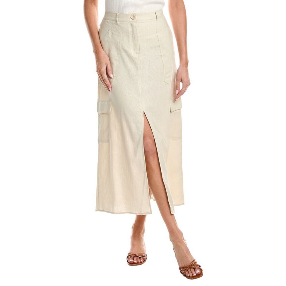 Max Studio Womens  Linen-Blend Cargo Maxi Skirt, Brown
